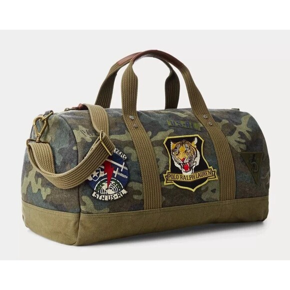 NWT Polo Ralph Lauren Men's Duffel BAG Tiger-Patch Camo Canvas FREEDOM SEEKERS - Picture 1 of 13